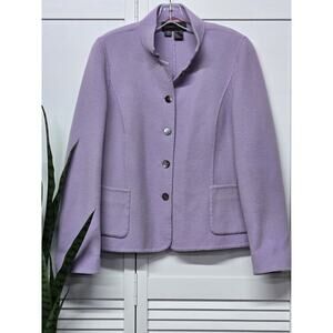 Nina Mclemore Purple Button Front Low Collar Soft Flannel Long Sleeve Jkt Size 8